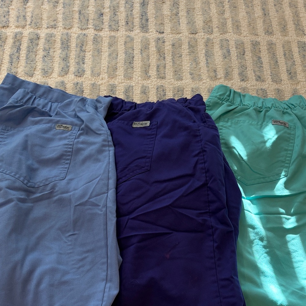 Bottoms in Blue, Purple, and Green